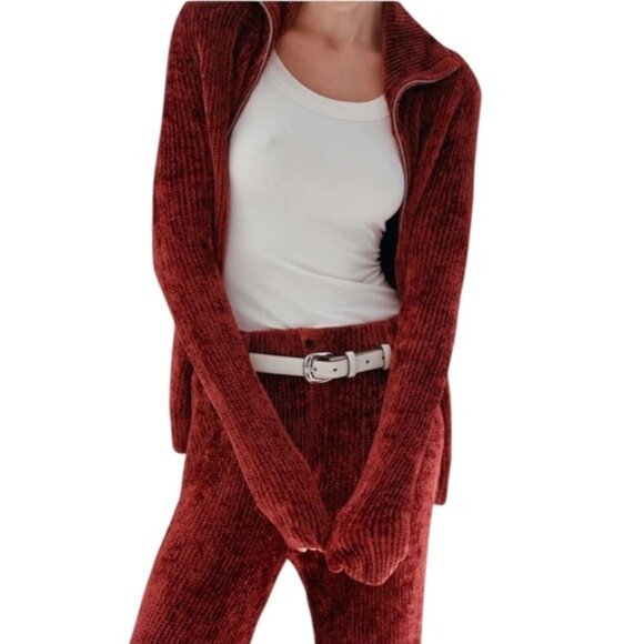 NWT Aya Muse Cyro Top Jacket Full Zip Chenille Fabric in Rust Size M - Picture 7 of 15